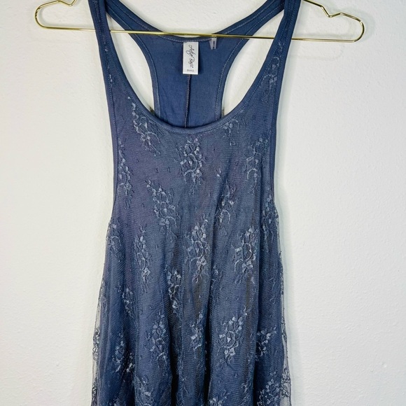 Active Basic Women's Gray Lace Racerback Tank Top Small Flowy Boho Chic - Picture 3 of 15